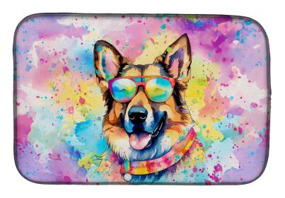 German Shepherd Hippie Dawg Dish Drying Mat Absorbent Dish Drying Mat Pad for Kitchen Counter Dish Drainer Mat for Countertop, 14 x 21, Multicolor