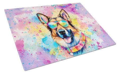 German Shepherd Hippie Dawg Glass Cutting Board Large Decorative Tempered Glass Kitchen Cutting and Serving Board Large Size Chopping Board