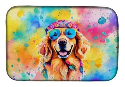 Golden Retriever Hippie Dawg Dish Drying Mat Absorbent Dish Drying Mat Pad for Kitchen Counter Dish Drainer Mat for Countertop, 14 x 21, Multicolor