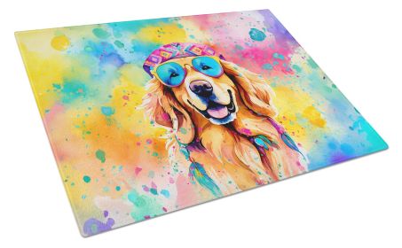 Golden Retriever Hippie Dawg Glass Cutting Board Large Decorative Tempered Glass Kitchen Cutting and Serving Board Large Size Chopping Board