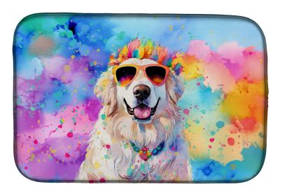 Great Pyrenees Hippie Dawg Dish Drying Mat Absorbent Dish Drying Mat Pad for Kitchen Counter Dish Drainer Mat for Countertop, 14 x 21, Multicolor