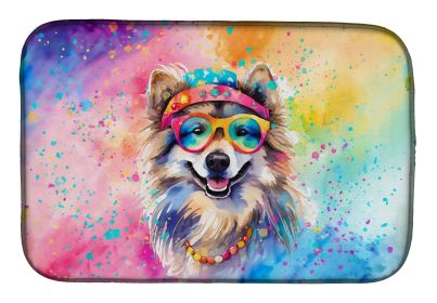 Keeshond Hippie Dawg Dish Drying Mat Absorbent Dish Drying Mat Pad for Kitchen Counter Dish Drainer Mat for Countertop, 14 x 21, Multicolor