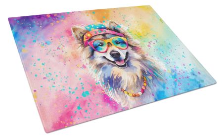 Keeshond Hippie Dawg Glass Cutting Board Large Decorative Tempered Glass Kitchen Cutting and Serving Board Large Size Chopping Board