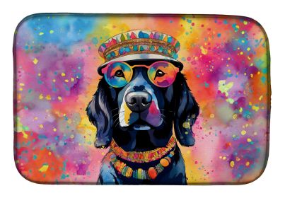 Black Labrador Hippie Dawg Dish Drying Mat Absorbent Dish Drying Mat Pad for Kitchen Counter Dish Drainer Mat for Countertop, 14 x 21, Multicolor