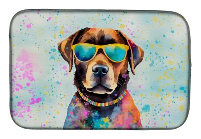 Chocolate Labrador Hippie Dawg Dish Drying Mat Absorbent Dish Drying Mat Pad for Kitchen Counter Dish Drainer Mat for Countertop, 14 x 21, Multicolor