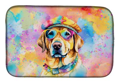 Yellow Labrador Hippie Dawg Dish Drying Mat Absorbent Dish Drying Mat Pad for Kitchen Counter Dish Drainer Mat for Countertop, 14 x 21, Multicolor