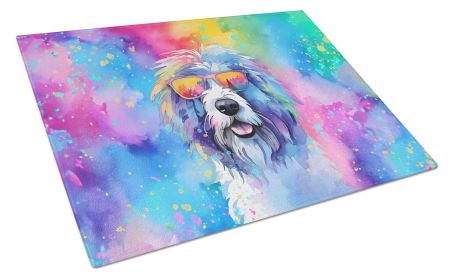 Old English Sheepdog Hippie Dawg Glass Cutting Board Large Decorative Tempered Glass Kitchen Cutting and Serving Board Large Size Chopping Board