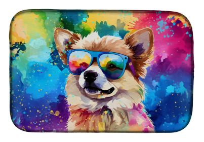 Pomeranian Hippie Dawg Dish Drying Mat Absorbent Dish Drying Mat Pad for Kitchen Counter Dish Drainer Mat for Countertop, 14 x 21, Multicolor