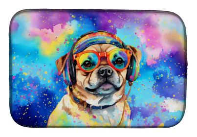 Pug Hippie Dawg Dish Drying Mat Absorbent Dish Drying Mat Pad for Kitchen Counter Dish Drainer Mat for Countertop, 14 x 21, Multicolor
