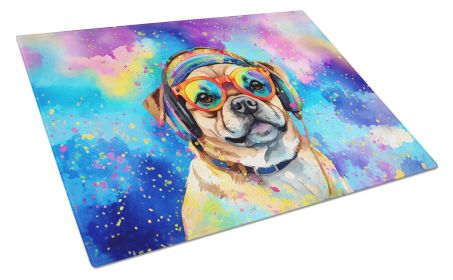 Pug Hippie Dawg Glass Cutting Board Large Decorative Tempered Glass Kitchen Cutting and Serving Board Large Size Chopping Board
