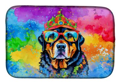 Rottweiler Hippie Dawg Dish Drying Mat Absorbent Dish Drying Mat Pad for Kitchen Counter Dish Drainer Mat for Countertop, 14 x 21, Multicolor