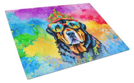 Rottweiler Hippie Dawg Glass Cutting Board Large Decorative Tempered Glass Kitchen Cutting and Serving Board Large Size Chopping Board