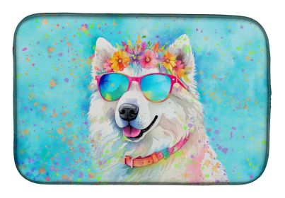 Samoyed Hippie Dawg Dish Drying Mat Absorbent Dish Drying Mat Pad for Kitchen Counter Dish Drainer Mat for Countertop, 14 x 21, Multicolor