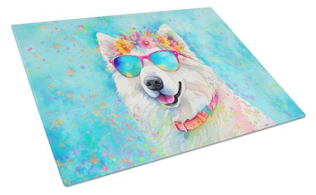 Samoyed Hippie Dawg Glass Cutting Board Large Decorative Tempered Glass Kitchen Cutting and Serving Board Large Size Chopping Board