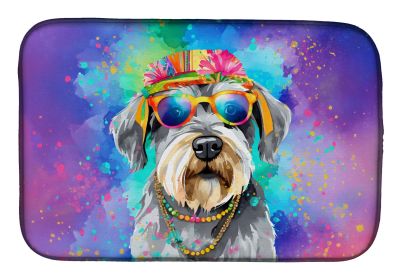 Schnauzer Hippie Dawg Dish Drying Mat Absorbent Dish Drying Mat Pad for Kitchen Counter Dish Drainer Mat for Countertop, 14 x 21, Multicolor