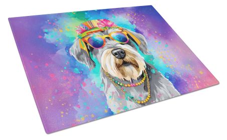 Schnauzer Hippie Dawg Glass Cutting Board Large Decorative Tempered Glass Kitchen Cutting and Serving Board Large Size Chopping Board