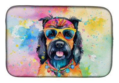 Scottish Terrier Hippie Dawg Dish Drying Mat Absorbent Dish Drying Mat Pad for Kitchen Counter Dish Drainer Mat for Countertop, 14 x 21, Multicolor