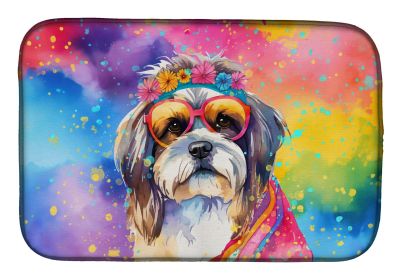 Shih Tzu Hippie Dawg Dish Drying Mat Absorbent Dish Drying Mat Pad for Kitchen Counter Dish Drainer Mat for Countertop, 14 x 21, Multicolor