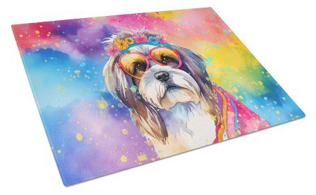 Shih Tzu Hippie Dawg Glass Cutting Board Large Decorative Tempered Glass Kitchen Cutting and Serving Board Large Size Chopping Board