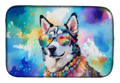 Siberian Husky Hippie Dawg Dish Drying Mat Absorbent Dish Drying Mat Pad for Kitchen Counter Dish Drainer Mat for Countertop, 14 x 21, Multicolor