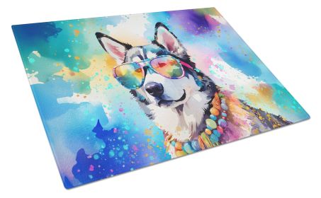Siberian Husky Hippie Dawg Glass Cutting Board Large Decorative Tempered Glass Kitchen Cutting and Serving Board Large Size Chopping Board