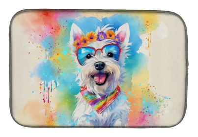 Westie Hippie Dawg Dish Drying Mat Absorbent Dish Drying Mat Pad for Kitchen Counter Dish Drainer Mat for Countertop, 14 x 21, Multicolor