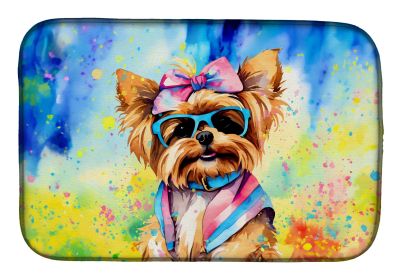 Yorkshire Terrier Hippie Dawg Dish Drying Mat Absorbent Dish Drying Mat Pad for Kitchen Counter Dish Drainer Mat for Countertop, 14 x 21, Multicolor