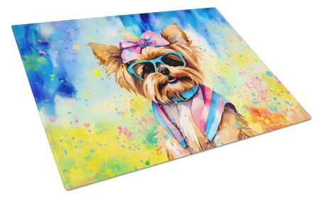 Yorkshire Terrier Hippie Dawg Glass Cutting Board Large Decorative Tempered Glass Kitchen Cutting and Serving Board Large Size Chopping Board