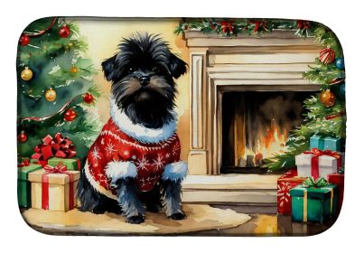 Affenpinscher Cozy Christmas Dish Drying Mat Absorbent Dish Drying Mat Pad for Kitchen Counter Dish Drainer Mat for Countertop, 14 x 21, Multicolor