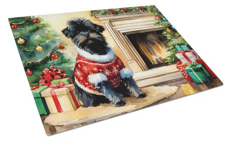 Affenpinscher Cozy Christmas Glass Cutting Board Large Decorative Tempered Glass Kitchen Cutting and Serving Board Large Size Chopping Board