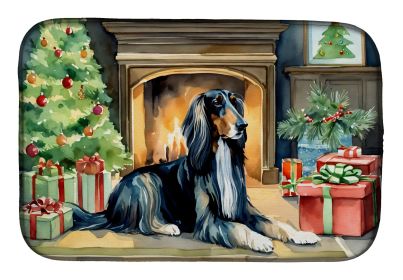 Afghan Hound Cozy Christmas Dish Drying Mat Absorbent Dish Drying Mat Pad for Kitchen Counter Dish Drainer Mat for Countertop, 14 x 21, Multicolor