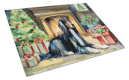 Afghan Hound Cozy Christmas Glass Cutting Board Large Decorative Tempered Glass Kitchen Cutting and Serving Board Large Size Chopping Board