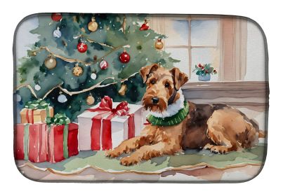 Airedale Terrier Cozy Christmas Dish Drying Mat Absorbent Dish Drying Mat Pad for Kitchen Counter Dish Drainer Mat for Countertop, 14 x 21, Multicolor