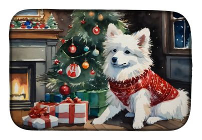 American Eskimo Cozy Christmas Dish Drying Mat Absorbent Dish Drying Mat Pad for Kitchen Counter Dish Drainer Mat for Countertop, 14 x 21, Multicolor