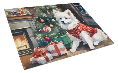 American Eskimo Cozy Christmas Glass Cutting Board Large Decorative Tempered Glass Kitchen Cutting and Serving Board Large Size Chopping Board