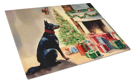 Australian Kelpie Cozy Christmas Glass Cutting Board Large Decorative Tempered Glass Kitchen Cutting and Serving Board Large Size Chopping Board