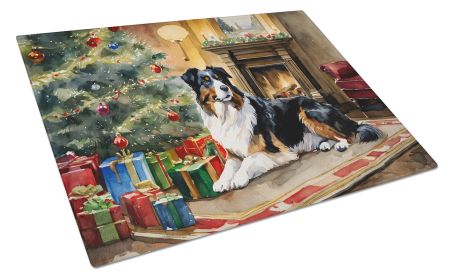 Australian Shepherd Cozy Christmas Glass Cutting Board Large Decorative Tempered Glass Kitchen Cutting and Serving Board Large Size Chopping Board