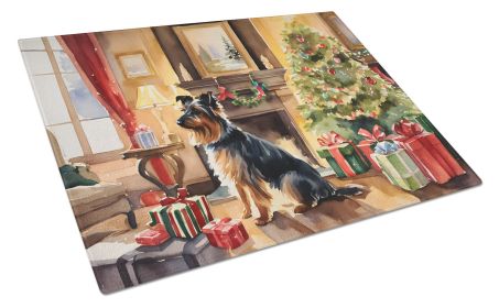 Australian Terrier Cozy Christmas Glass Cutting Board Large Decorative Tempered Glass Kitchen Cutting and Serving Board Large Size Chopping Board