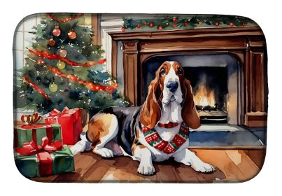 Basset Hound Cozy Christmas Dish Drying Mat Absorbent Dish Drying Mat Pad for Kitchen Counter Dish Drainer Mat for Countertop, 14 x 21, Multicolor