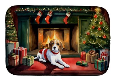 Beagle Cozy Christmas Dish Drying Mat Absorbent Dish Drying Mat Pad for Kitchen Counter Dish Drainer Mat for Countertop, 14 x 21, Multicolor