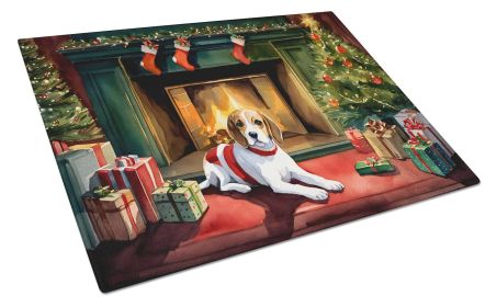 Beagle Cozy Christmas Glass Cutting Board Large Decorative Tempered Glass Kitchen Cutting and Serving Board Large Size Chopping Board