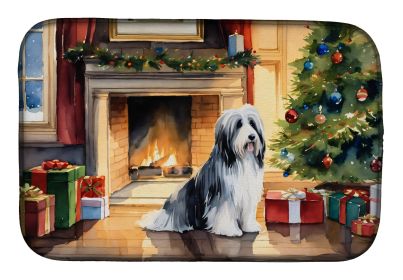 Bearded Collie Cozy Christmas Dish Drying Mat Absorbent Dish Drying Mat Pad for Kitchen Counter Dish Drainer Mat for Countertop, 14 x 21, Multicolor