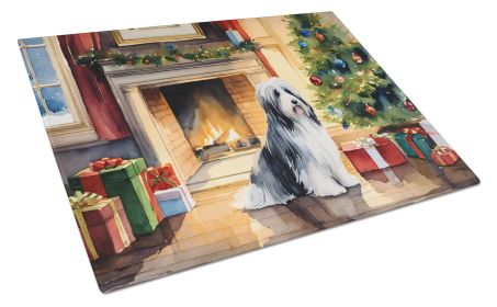 Bearded Collie Cozy Christmas Glass Cutting Board Large Decorative Tempered Glass Kitchen Cutting and Serving Board Large Size Chopping Board