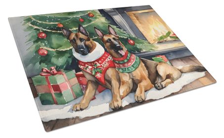 Belgian Malinois Cozy Christmas Glass Cutting Board Large Decorative Tempered Glass Kitchen Cutting and Serving Board Large Size Chopping Board