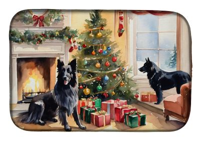 Belgian Sheepdog Cozy Christmas Dish Drying Mat Absorbent Dish Drying Mat Pad for Kitchen Counter Dish Drainer Mat for Countertop, 14 x 21, Multicolor
