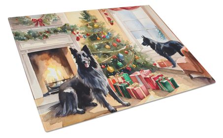 Belgian Sheepdog Cozy Christmas Glass Cutting Board Large Decorative Tempered Glass Kitchen Cutting and Serving Board Large Size Chopping Board