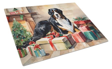 Bernese Mountain Dog Cozy Christmas Glass Cutting Board Large Decorative Tempered Glass Kitchen Cutting and Serving Board Large Size Chopping Board