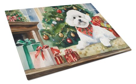 Bichon Frise Cozy Christmas Glass Cutting Board Large Decorative Tempered Glass Kitchen Cutting and Serving Board Large Size Chopping Board