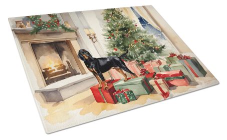 Black and Tan Coonhound Cozy Christmas Glass Cutting Board Large Decorative Tempered Glass Kitchen Cutting and Serving Board Large Size Chopping Board
