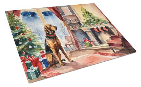 Bloodhound Cozy Christmas Glass Cutting Board Large Decorative Tempered Glass Kitchen Cutting and Serving Board Large Size Chopping Board
